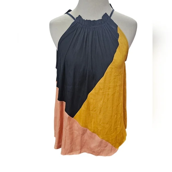 LOFT Colorblock Halter Top Navy, Mustard, Peach - Picture 4 of 5